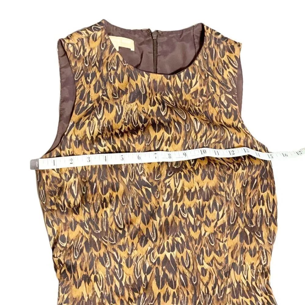 Brown Michael Kors Collection Feather Print Midi Dress Women’s Size 2 Made Italy - Picture 8 of 12